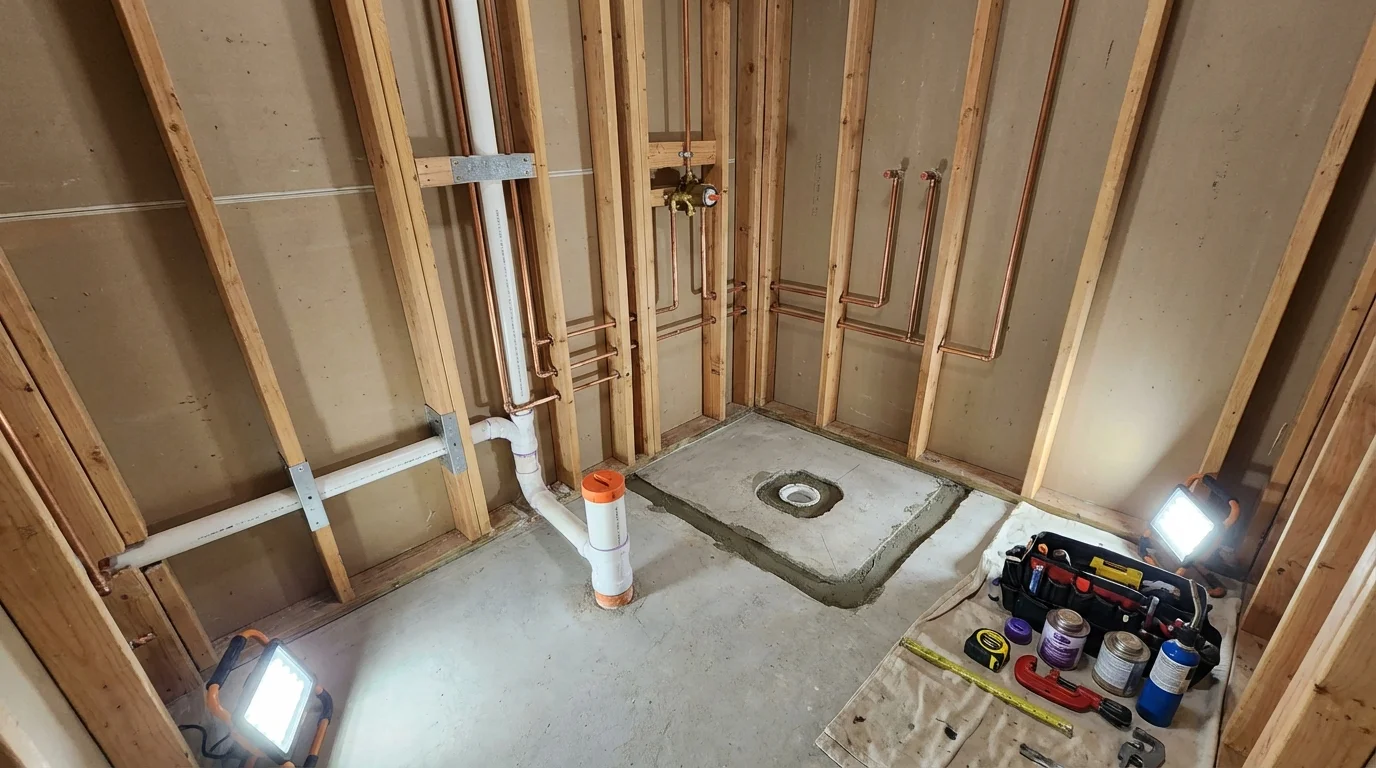 Bathroom rough-in plumbing during remodel by Johns Plumbing LLC in Ponte Vedra Beach