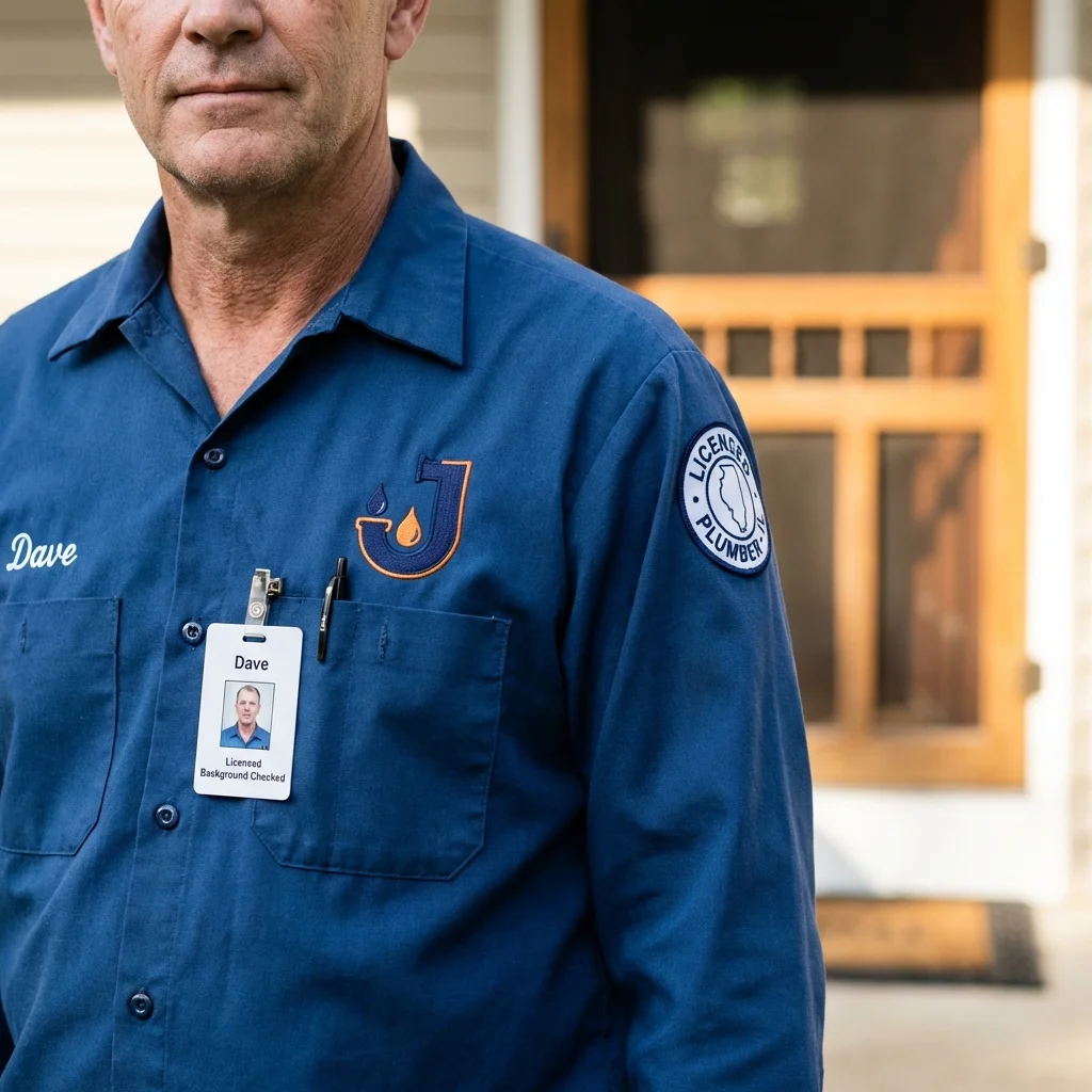 Licensed plumber showing ID badge in Ponte Vedra Beach, FL